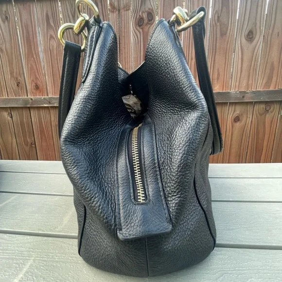 COACH Purse F80268 Hallie Shoulder Bag Tote Black Pebble Leather Gold Hardware - Picture 9 of 16